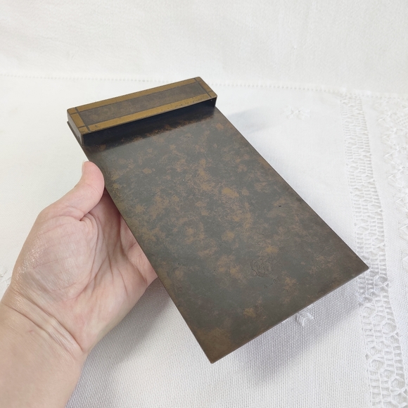 Vintage SilverCrest Decorated Bronze Double Inkwell & Notepad Holder, Art Deco - Picture 12 of 16